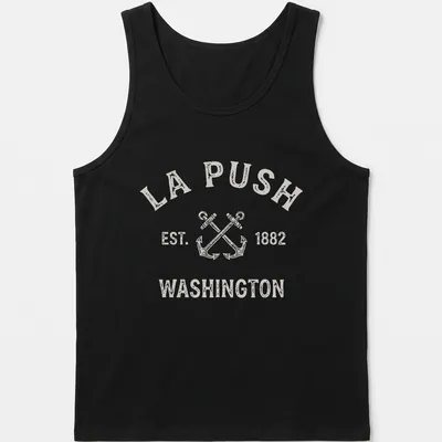 Vintage La Push anchor T-shirt with crossed boat anchors in white and light beige. — printed on a tank top
