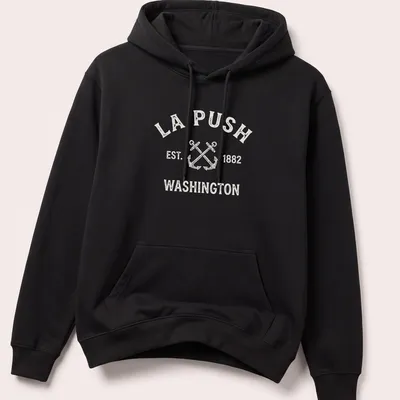 Vintage La Push anchor T-shirt with crossed boat anchors in white and light beige. — printed on a unisex hoodie