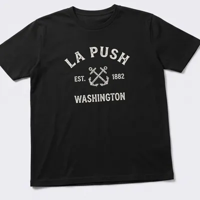 Vintage La Push anchor T-shirt with crossed boat anchors in white and light beige.