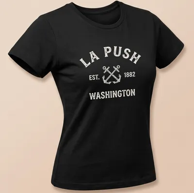 Vintage La Push anchor T-shirt with crossed boat anchors in white and light beige. — printed on a women's shirt