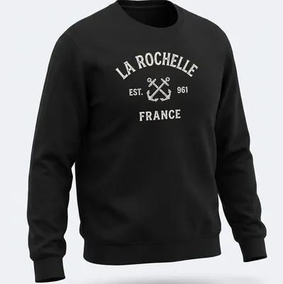 Vintage distressed T-shirt with crossed boat anchors and La Rochelle text — printed on a unisex sweatshirt