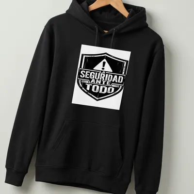 Vintage distressed t-shirt with a safety shield and text 'LA SEGURIDAD ANTE TODO' — printed on a unisex hoodie