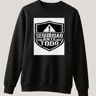 Vintage distressed t-shirt with a safety shield and text 'LA SEGURIDAD ANTE TODO' — printed on a unisex sweatshirt