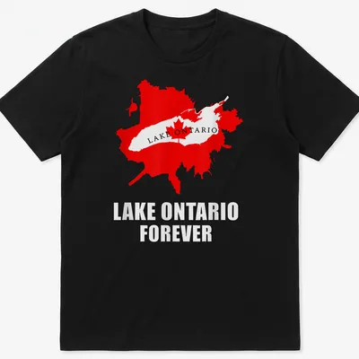 Bold Lake Ontario Forever t-shirt featuring a detailed map design