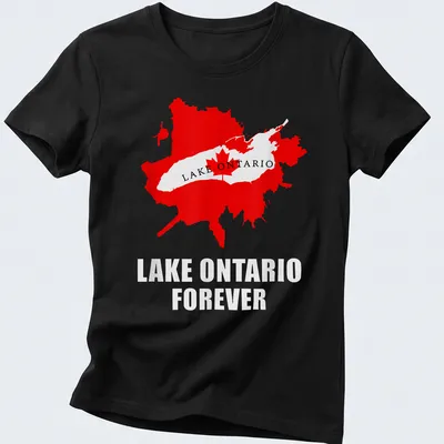 Bold Lake Ontario Forever t-shirt featuring a detailed map design — printed on a women's shirt