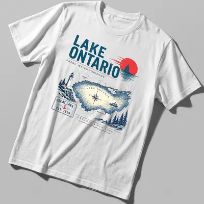 Vintage map of Lake Ontario with the text about its horizons and establishment year