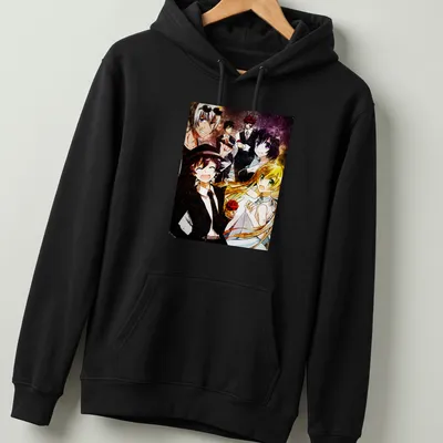 Vibrant anime art featuring characters from Kekkai Sensen in multiple colors — printed on a unisex hoodie
