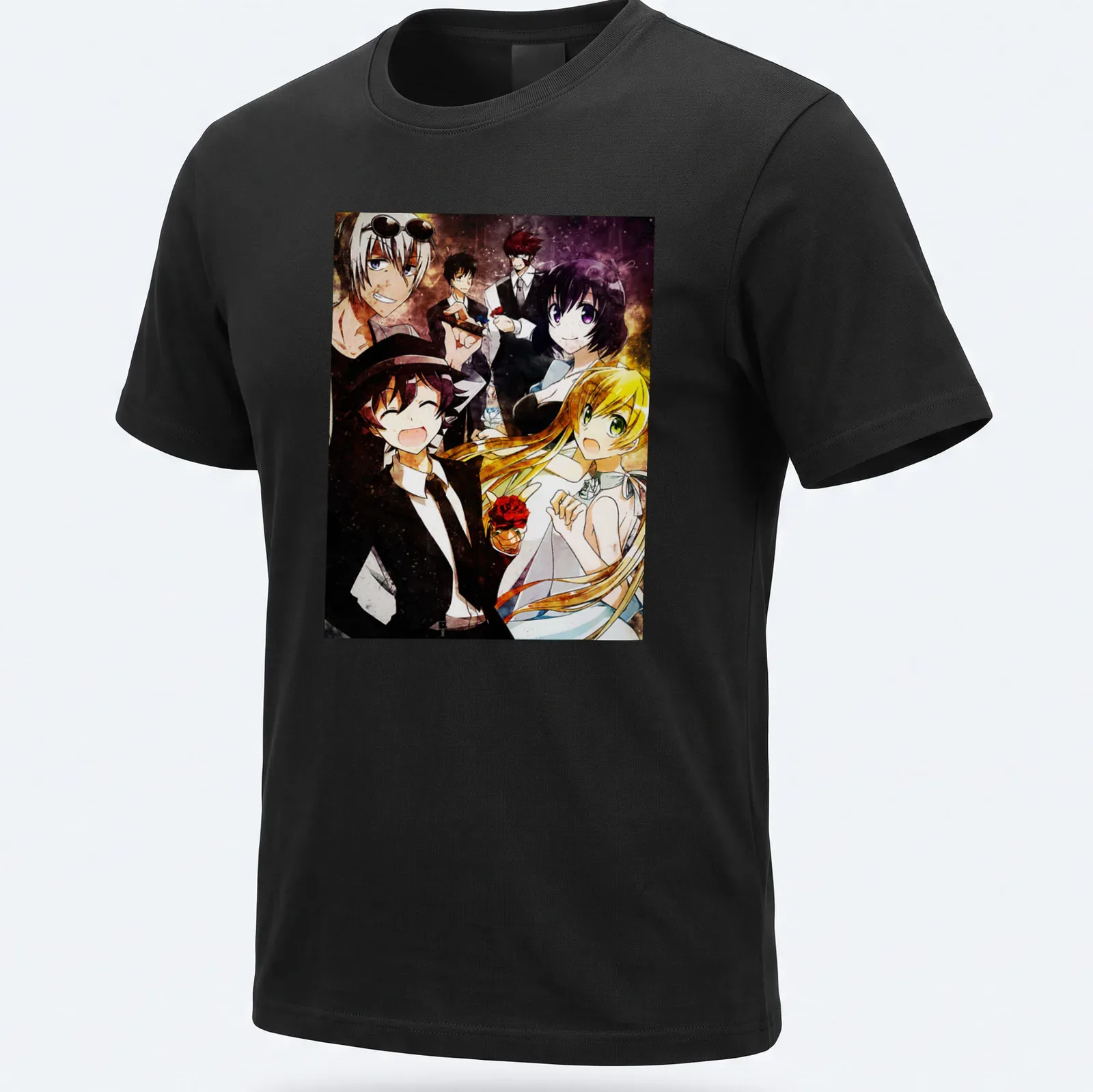 Vibrant anime art featuring characters from Kekkai Sensen in multiple colors — printed on a unisex t-shirt