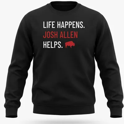 Buffalo Bills shirt with bold text about Josh Allen and a buffalo graphic in red and white — printed on a unisex sweatshirt