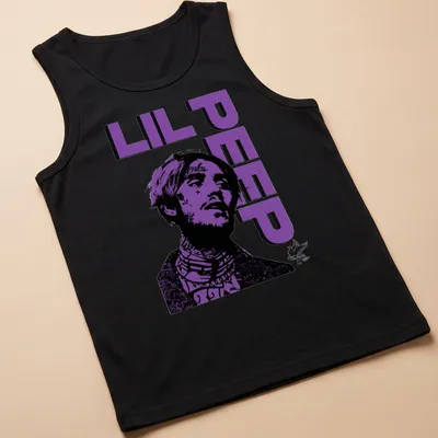Bold graphic Lil Peep shirt featuring a stylized illustration in purple and black — printed on a tank top