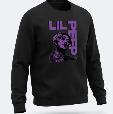 Bold graphic Lil Peep shirt featuring a stylized illustration in purple and black — printed on a unisex sweatshirt