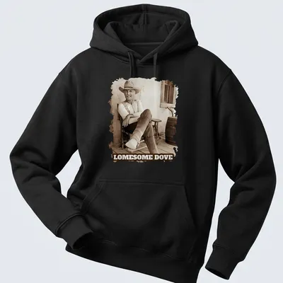 Vintage sepia cowboy design with the text 'LOMESOME DOVE' printed above. — printed on a unisex hoodie