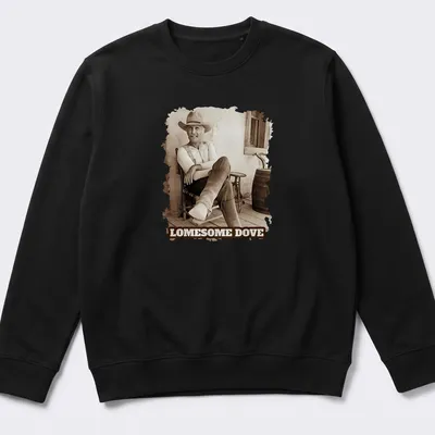 Vintage sepia cowboy design with the text 'LOMESOME DOVE' printed above. — printed on a unisex sweatshirt