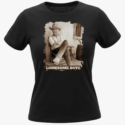 Vintage sepia cowboy design with the text 'LOMESOME DOVE' printed above. — printed on a women's shirt