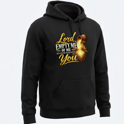 Illustrative shirt featuring a pouring pot and text about spiritual fulfillment — printed on a unisex hoodie