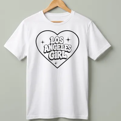 Bold retro Los Angeles Girl T-shirt with heart design in black and white