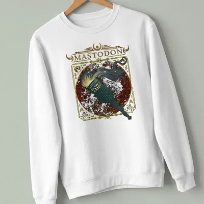 Vintage ornate Mastodon t-shirt with torch and flowing hair in gold and black — printed on a unisex sweatshirt