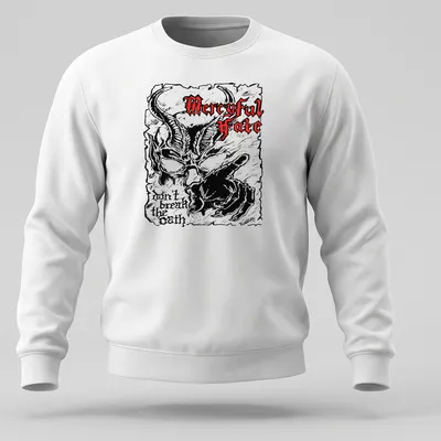 Demonic figure with horns and text on a black, red, and white design — printed on a unisex sweatshirt