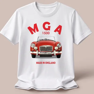 Bold graphic of a classic red MG car with MGA 1500 text
