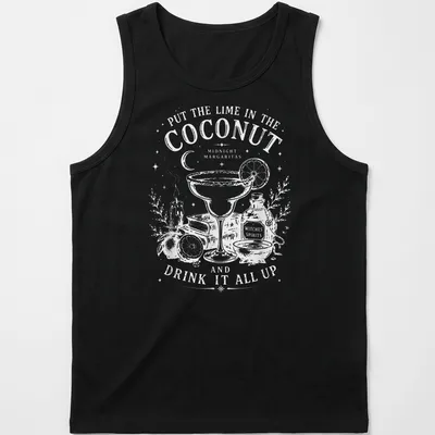 Retro vintage T-shirt with a margarita glass and playful cocktail-themed text — printed on a tank top