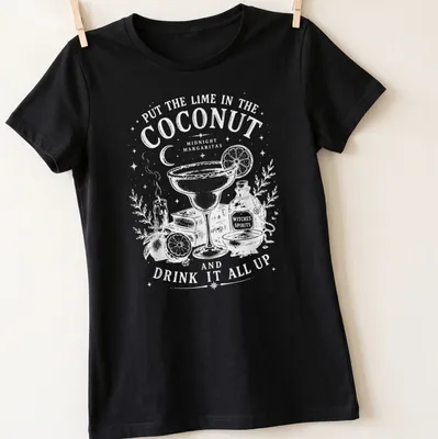 Retro vintage T-shirt with a margarita glass and playful cocktail-themed text — printed on a women's shirt