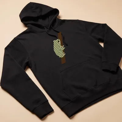 Geometric illustration of a minimalist tree frog in green and cream tones. — printed on a unisex hoodie