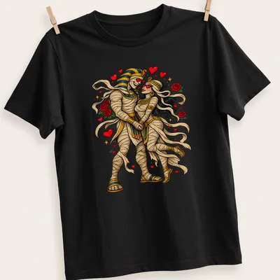 Colorful vintage design of a mummy couple in love holding hands