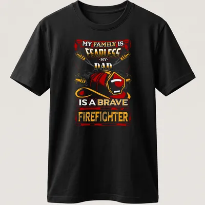 Vintage firefighter t-shirt with bold text and helmet graphic in red, orange, yellow, and black