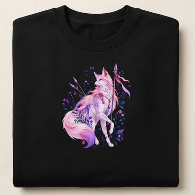 Fantasy art t-shirt featuring a mystical spirit fox in vibrant colors — printed on a unisex sweatshirt