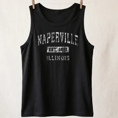 Vintage print of Naperville Est. 1831 Illinois text on a — printed on a tank top