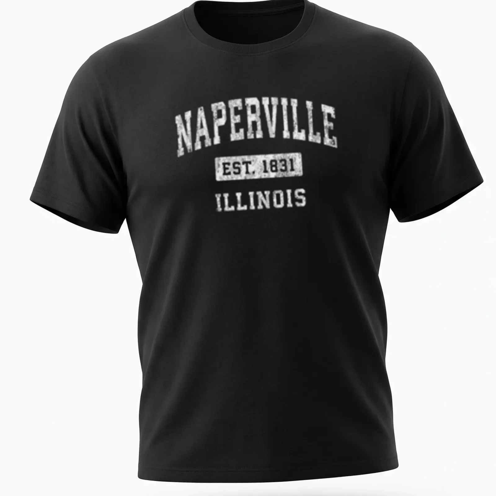 Vintage print of Naperville Est. 1831 Illinois text on a — printed on a unisex t-shirt