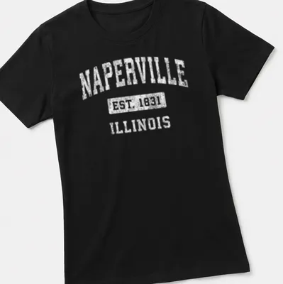 Vintage print of Naperville Est. 1831 Illinois text on a — printed on a women's shirt