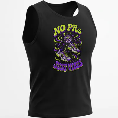 Y2K retro graphic tee with running shoes and a playful message — printed on a tank top