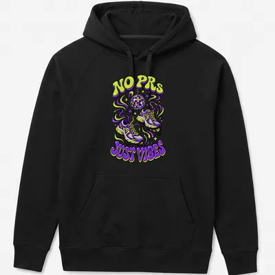 Y2K retro graphic tee with running shoes and a playful message — printed on a unisex hoodie