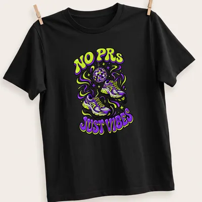 Y2K retro graphic tee with running shoes and a playful message