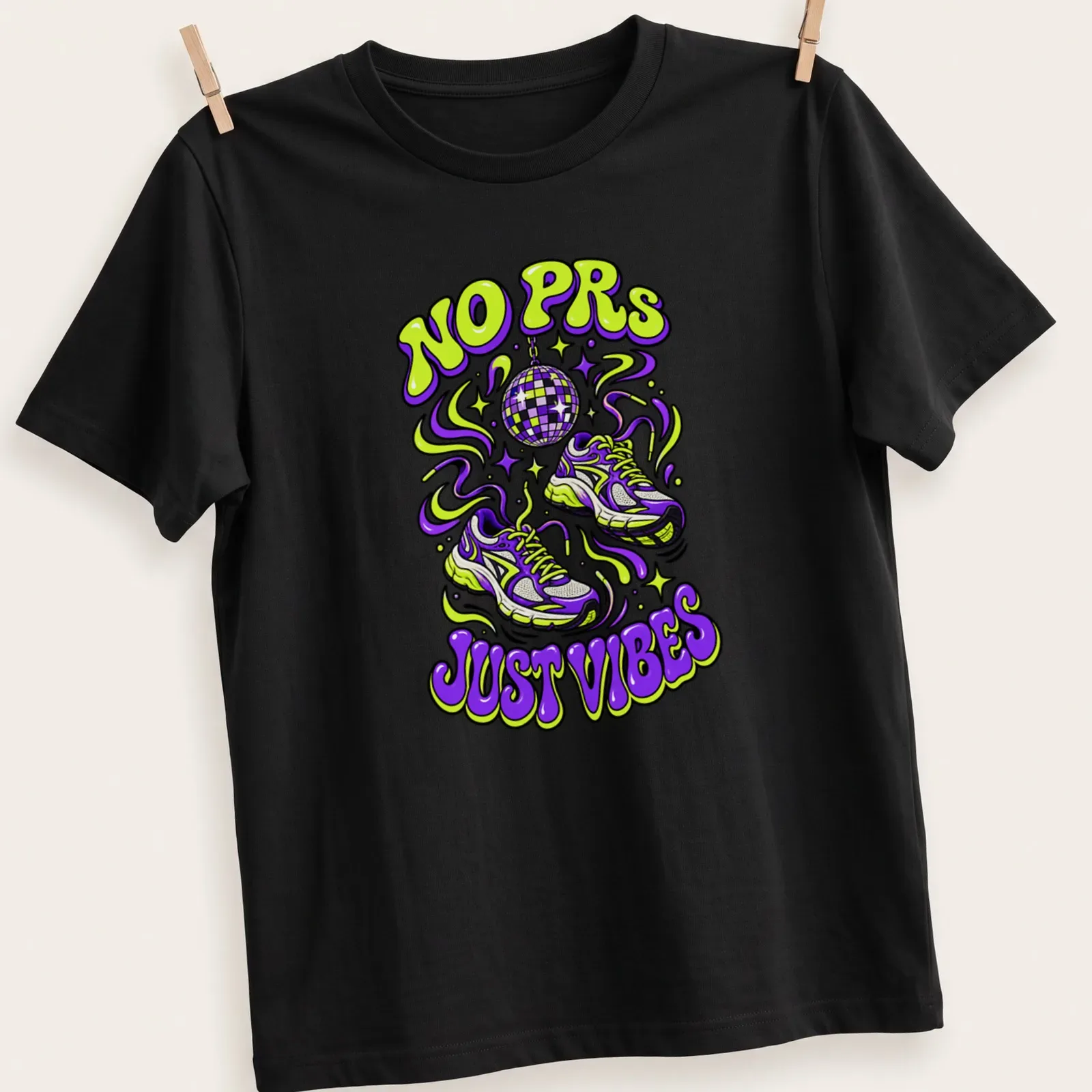 Y2K retro graphic tee with running shoes and a playful message — printed on a unisex t-shirt