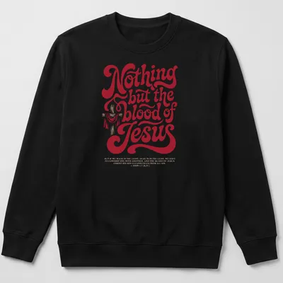Bold retro T-shirt featuring a cross and scriptural text about Jesus' blood. — printed on a unisex sweatshirt