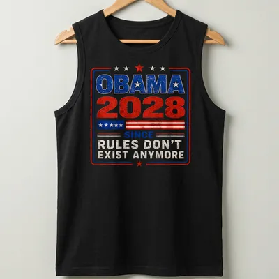 Vintage distressed Obama 2028 political slogan t-shirt in red, blue, and white — printed on a tank top