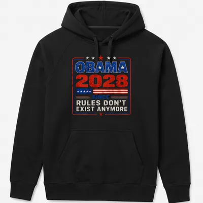 Vintage distressed Obama 2028 political slogan t-shirt in red, blue, and white — printed on a unisex hoodie