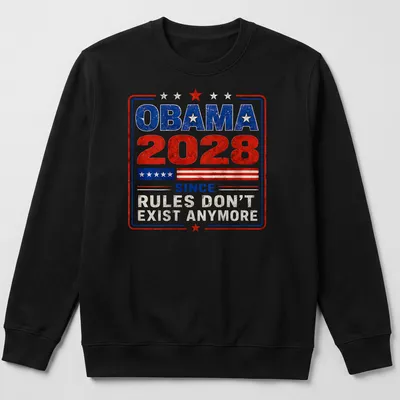Vintage distressed Obama 2028 political slogan t-shirt in red, blue, and white — printed on a unisex sweatshirt