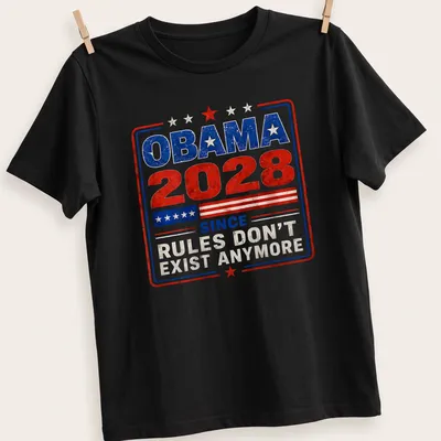 Vintage distressed Obama 2028 political slogan t-shirt in red, blue, and white
