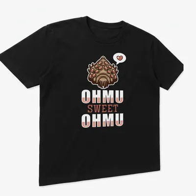 Kawaii illustration of a cute fish with large eyes and playful text — printed on a unisex t-shirt (angled view)