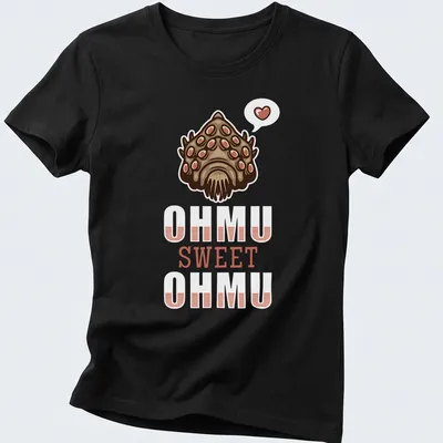 Kawaii illustration of a cute fish with large eyes and playful text — printed on a women's shirt