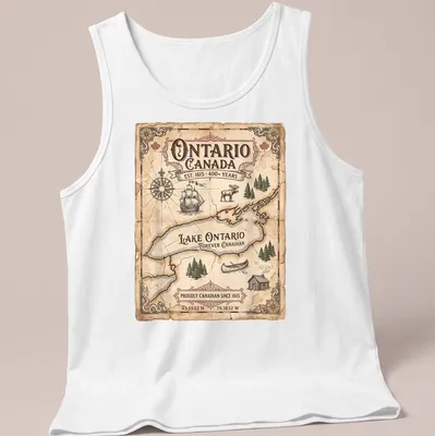 Vintage map design featuring Lake Ontario and proud Canadian text. — printed on a tank top