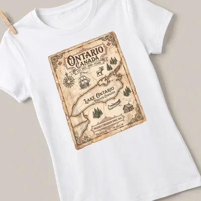 Vintage map design featuring Lake Ontario and proud Canadian text. — printed on a women's shirt