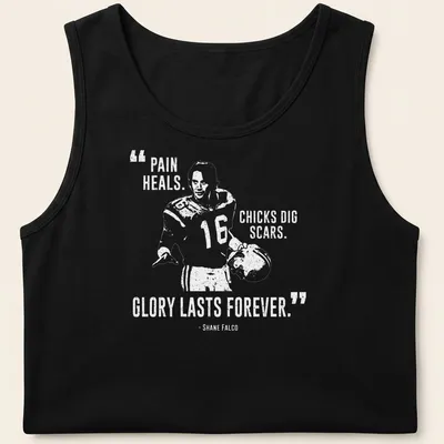 Bold typography shirt with motivational quote about pain and glory — printed on a tank top