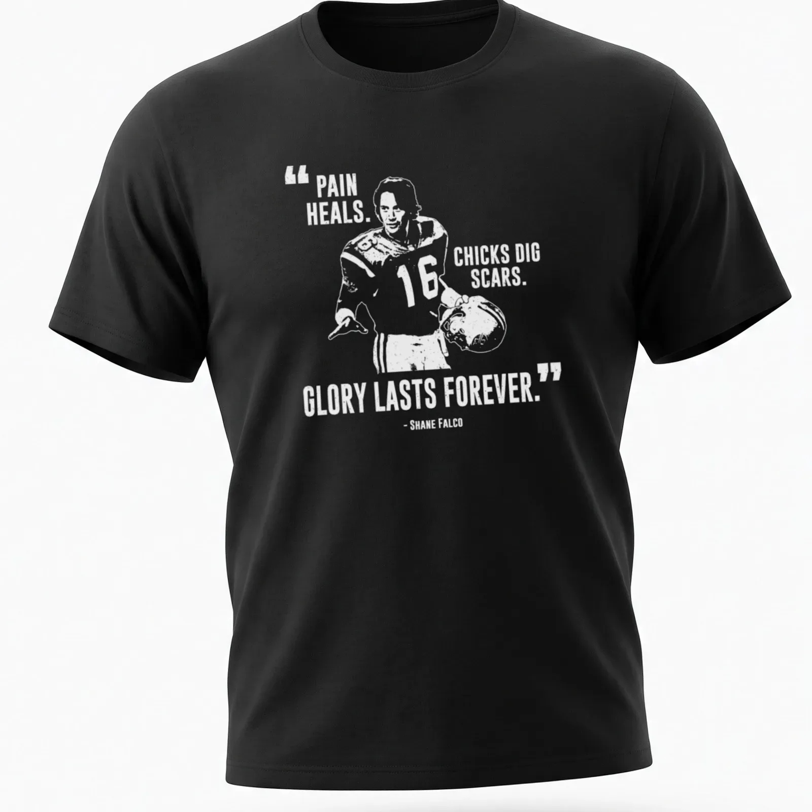 Bold typography shirt with motivational quote about pain and glory — printed on a unisex t-shirt