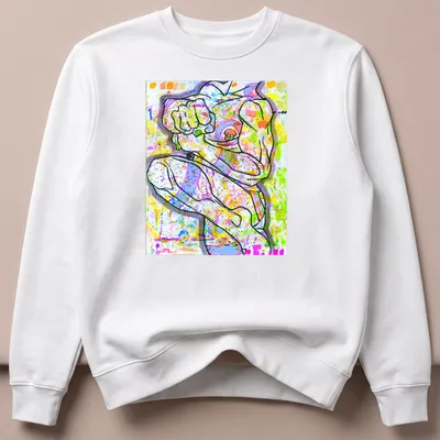 Abstract colorful design featuring a muscular figure in various bright shades. — printed on a unisex sweatshirt