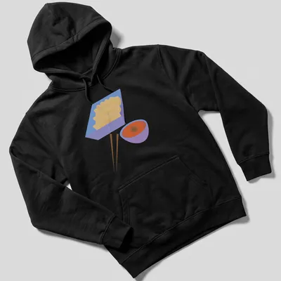 Minimalist illustration of pan fried dumplings with sauce in vibrant colors — printed on a unisex hoodie