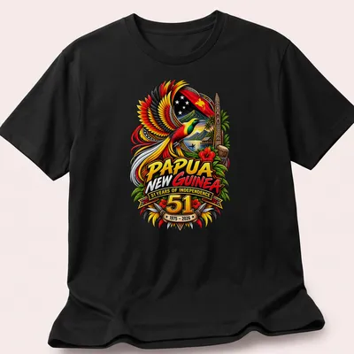 Vibrant detailed print featuring Bird of Paradise with independence text